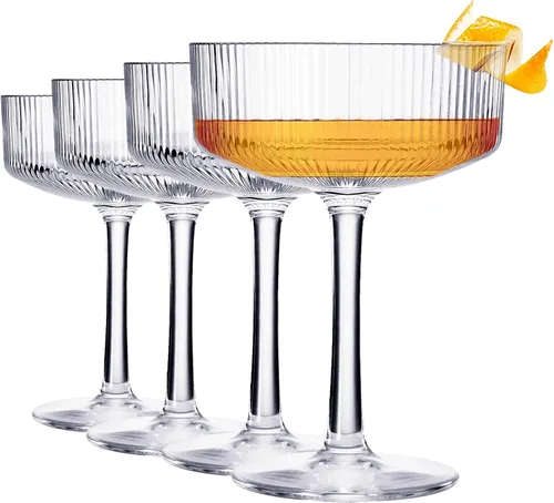 Vista 10 de Copas de Martini, Champán y Cóctel Vintage Art Deco Acrílico a Prueba de Rompimiento Set de 2 Torre de Champán Estilo Art Deco - Copas Onduladas