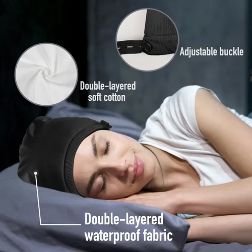Vista 4 de Paquete de aceite de ricino para la cabeza, elástico y reutilizable, de algodón orgánico para mujeres que duermen, doble capa impermeable
