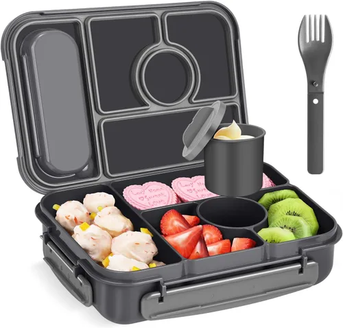 Vista 12 de Amathley Caja Bento para Adultos y Niños, Contenedores de Almuerzo para Adultos/Niños/Niños Pequeños, Caja de Almuerzo Bento de 5 Compartimentos