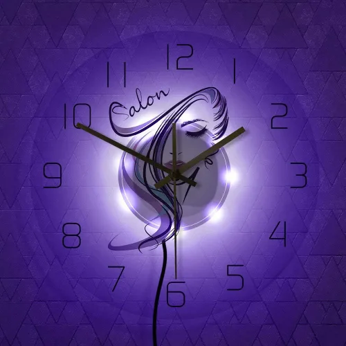 Vista 4 de The Geeky Days Beauty Time Peluquería Peluquería Diseño de peluquería Acrílico transparente Iluminación LED Reloj de pared Barbería Peluquería