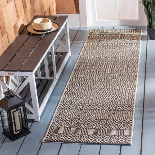 Vista 49 de SAFAVIEH Alfombra lavable para exteriores, colección Courtyard de 2.3 x 6.7 pies, beige y azul aguamarina, no desprende pelusa y es fácil