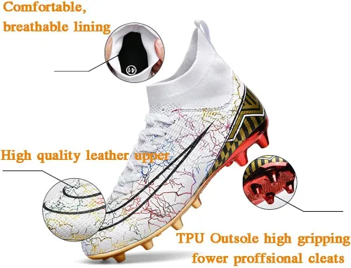 Vista 4 de Dennger Tacos de fútbol para hombre, zapatos de fútbol de alta calidad, zapatos de fútbol AG Spike, zapatillas de deporte cómodas para adultos