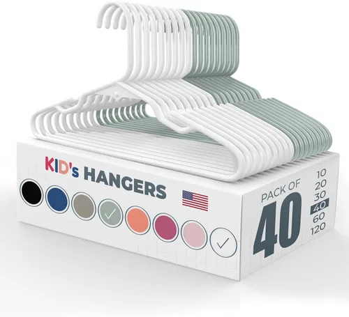 Vista 19 de Perchas de plástico para niños de 12 pulgadas, paquete de 10 unidades, fabricadas en los Estados Unidos, capacidad de 5 libras, perchas para ropa