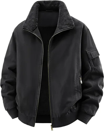 Vista 8 de Eisctnd Chaqueta bomber de invierno con forro de sherpa para hombre, abrigo de forro polar cálido resistente para hombres con bolsillos