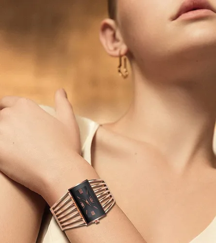Vista 4 de Relojes de lujo para mujer, analógico de cuarzo, reloj de pulsera rectangular, reloj de pulsera de negocios, casual, de moda, para mujer