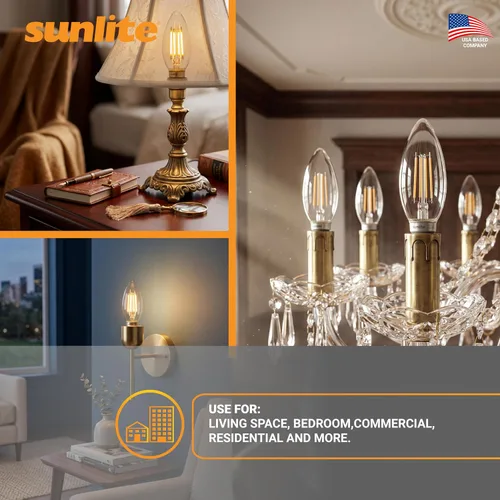 Vista 6 de Sunlite Bombilla LED de filamento B11 con punta de torpedo, 5 vatios (equivalente a 60 W), 600 lúmenes, 90CRI, base de candelabro E12, regulable