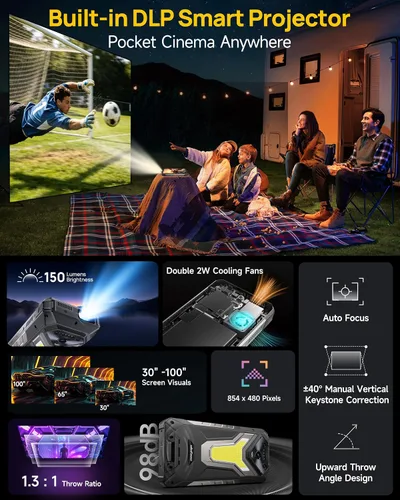 Vista 10 de Ulefone Armor 34 Pro 5G - Teléfono inteligente resistente con proyector de 150 lúmenes, 32GB+512GB ROM/2TB, 25500mAh 66W, Android 15, 6.95" 120Hz