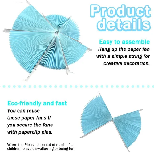 Vista 4 de CEEYSEE Paquete de 6 abanicos de papel colgantes redondos para decoración de fiestas, cumpleaños, bodas, eventos de graduación (azul/SLANS)