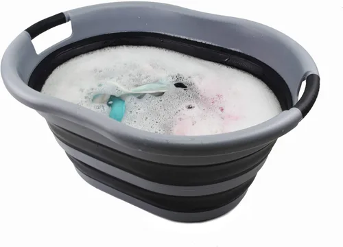 Vista 6 de SAMMART Cesta plegable de plástico para lavandería de 36L (9.5 galones) - Tina ovalada - Contenedor/organizador plegable - Tina de lavado portátil