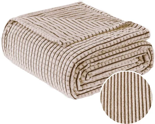 Vista 2 de PLEASANT BOULEVARD Manta Difusa de Tiro de Diseño de Doble Cara a Cuadros Rayada Waffe de Vellón Ligero para Decoración de Cama y Sofá