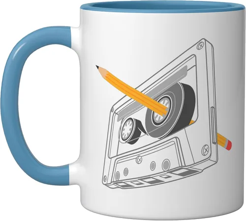 Vista 7 de Vintage Rewind Funny 80s 90s Cassette Pencil Gift Men Women Ceramic Mug, Black/White