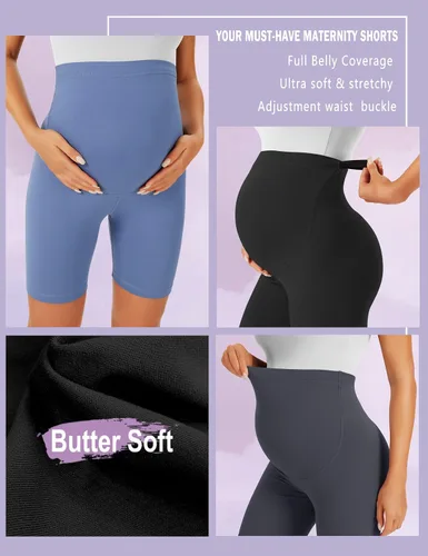 Vista 4 de BONVIGOR Pantalones cortos de maternidad sobre el vientre, para entrenamiento, yoga, atlético, embarazo, pantalones cortos de descanso