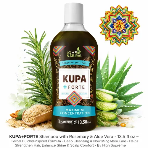Vista 9 de Champú KUPA + FORTE con romero y aloe vera, 13.5 onzas líquidas, fórmula inspirada en huichol a base de hierbas, limpieza profunda y cuidado