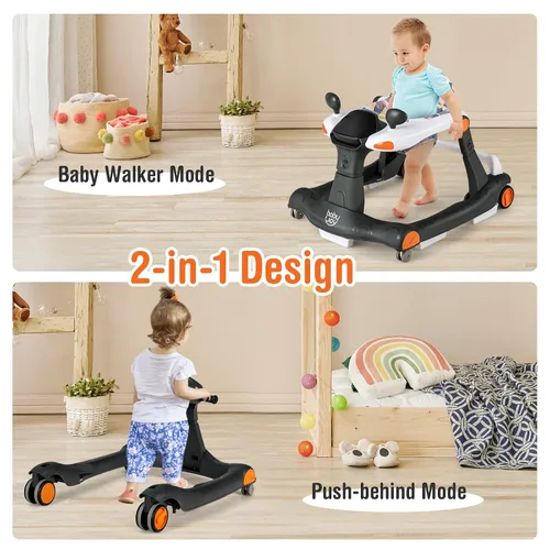 Vista 2 de BABY JOY Andador de bebé 2 en 1, caminador de actividad plegable con altura y velocidad ajustables, música, luces, espejos, cojín de asiento
