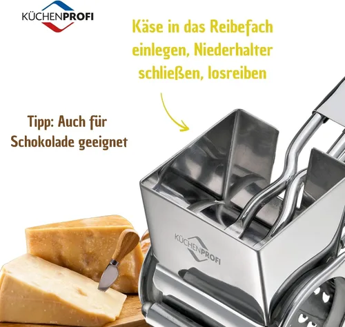 Vista 7 de Küchenprofi Rallador rotativo de queso de tambor único de acero inoxidable, para chocolate y nueces, rallador giratorio de acero inoxidable duradero