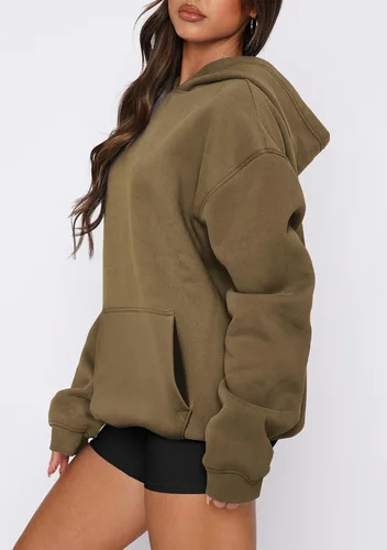 Vista 23 de onlypuff Sudadera casual con capucha para mujer, de manga larga, con bolsillo de canguro, hombro caído