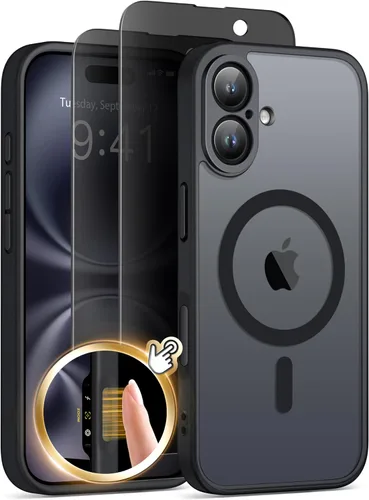 Vista 37 de GolbinBox - Funda magnética para iPhone 13 Pro Max, compatible con MagSafe, protección de cámara, protector de privacidad, funda translúcida mate, a