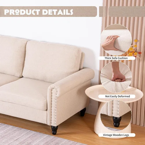 Vista 7 de J.C.UP Sofá biplaza de 57 pulgadas, sofás pequeños para sala de estar con tela de lino, cómodo sofá de dos plazas tapizado para dormitorio con patas
