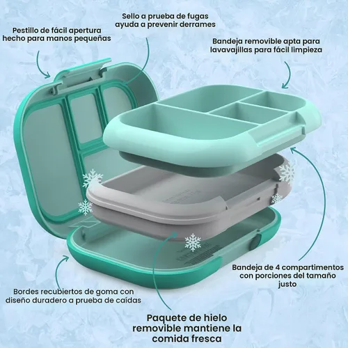 Vista 6 de Bentgo Chill Kids - Lonchera Bento de 4 compartimentos a prueba de fugas Aguamarina