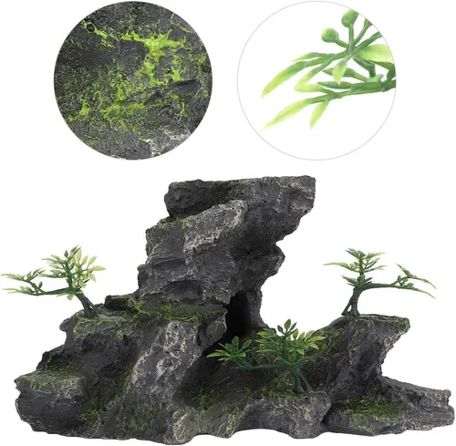 Vista 5 de Zerodis Adornos de acuario para acuario, vista de montaña, adorno de piedra, resina de simulación, rocalla, musgo, cueva, paisaje, artificial