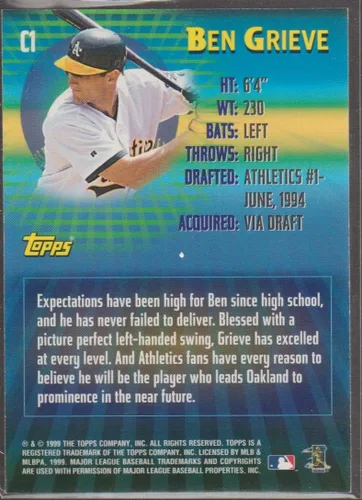 Vista 2 de 1999 Topps Ben Grieve A's 21st Century Insert Baseball Card #C1