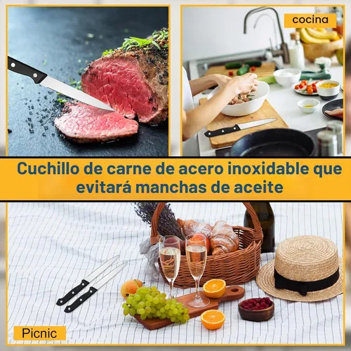 Vista 4 de Lasnten Juego de 100 cuchillos de carne de acero inoxidable de 8.78 pulgadas, punta puntiaguda, mango de plástico, cuchillo de cocina