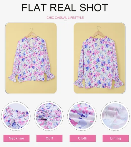 Vista 5 de Dokotoo - Blusa informal, bohemia y con estampado floral para mujer, camiseta con cuello en V y con cordón, blusas de manga corta y manga larga