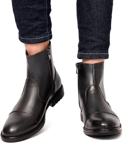 Vista 6 de Botas de vestir Chelsea para hombre, botas altas o medias, sin cordones, para negocios, de cuero genuino, para trabajo, uso diario, zapatos casuales