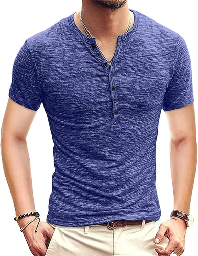 Vista 25 de KUYIGO Camisas Henley para hombre, estilo casual, ajustadas, básicas, de A01 Negro Puro