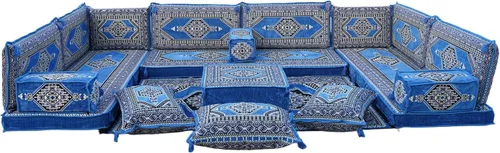 Vista 99 de arabicsofa Sofá en forma de U de estilo árabe para el suelo – Juego de Majlis hecho a mano – Sofá de estilo bohemio