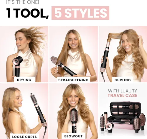 Vista 2 de ELLA BELLA® Estilizador profesional de aire caliente 6 en 1 • Potente juego de secador de pelo y alisador • Estilo sin daños por calor • Secado