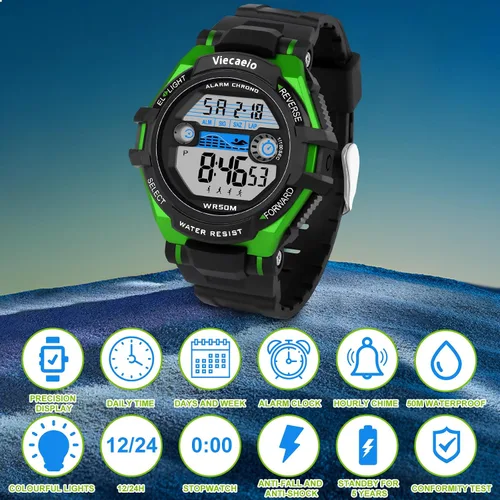 Vista 7 de Kids Digital Watch for Boys Girls, Waterproof LED Colorful Lights Sports Watch Suitable for 5-17 Years Old Teenagers (with Gift Box)