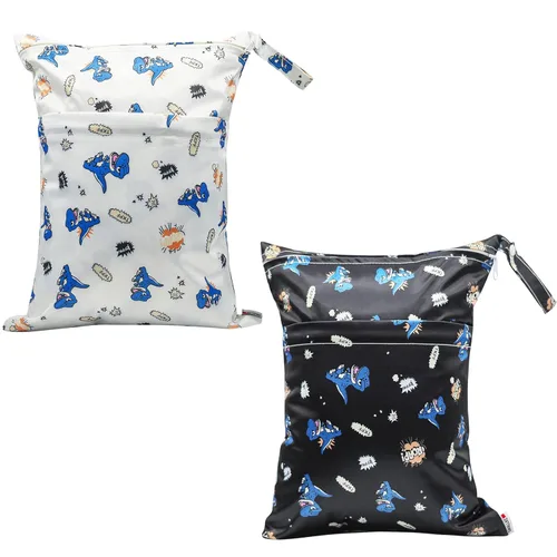 Vista 12 de Bolsa húmeda, paquete de 2 bolsas de pañales de tela seca húmeda para bebé, bolsa multifuncional, impermeable, lavable, reutilizable para viajes