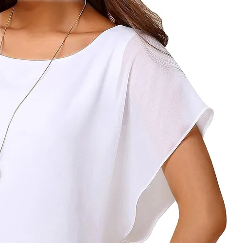Vista 4 de Neineiwu Blusa holgada de gasa de manga corta para mujer