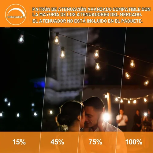 Vista 7 de Achin Luces de Cadena LED Regulables para Exteriores de 100 Pies, Luces de Patio Impermeables con 50+3 Bombillas Irrompibles ST38, Luces de Cadena