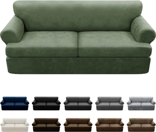 Vista 10 de Fundas para Sillón de 2 Piezas con Cojín en T, Fundas de Aspecto de Cuero para Sofá, Fundas para Sillas, Protector de Muebles Elástico, Funda
