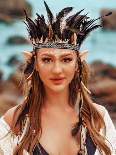 Vista 2 de Aukmla Diadema de plumas indias, tocado, tocado para rave para mujer
