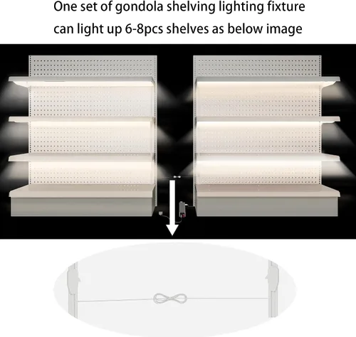 Vista 5 de Kit de luz de góndola al por menor, montaje magnético blanco puro de 6000 K con controlador de 24 V y pista de alimentación para estantes