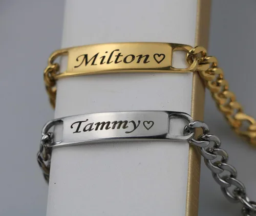 Vista 7 de BBFirst Pulsera personalizada de acero inoxidable grabada con letras de nombre personalizables para hombres