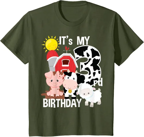 Vista 11 de Camiseta con diseño de animales de granja con texto en inglés "It's My 3rd Birthday" Negro