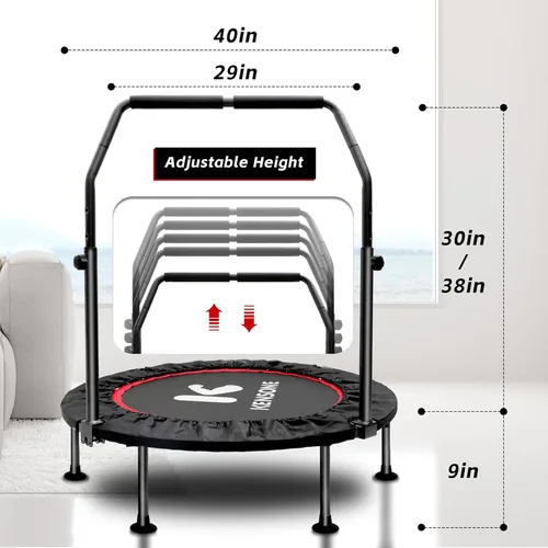 Vista 3 de KENSONE Trampolín Mini Plegable de 40"/48", Trampolín Interior para Niños y Adultos, Entrenamiento Interior/Jardín, Reboteador de Fitness con Mango