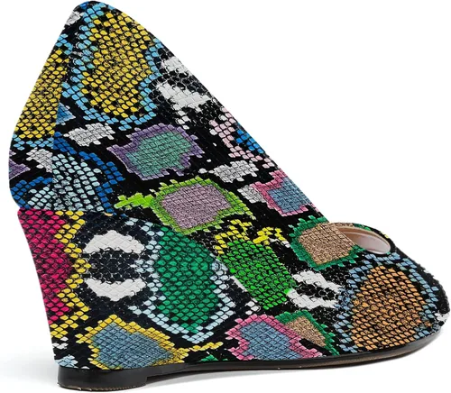 Vista 5 de WAYDERNS Zapatos de tacón bajo con cuña de charol y puntera abierta para mujer de 2 pulgadas