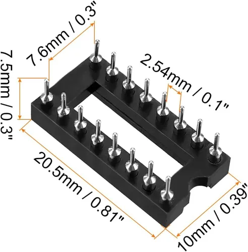 Vista 2 de Adaptador de enchufe de chip IC DIP para soldadura [para placa de circuito PCB] - Paso de 0.100 in, 16 pines redondos, 10 piezas