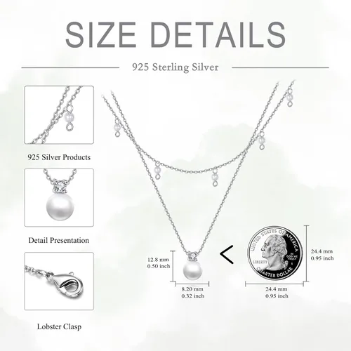 Vista 5 de POPLYKE Collar de perlas de agua dulce de plata de ley con capas para mujeres y niñas