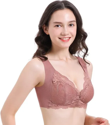 Vista 2 de Camilace - Brasier cómodo con cierre frontal inalámbrico, brasier de encaje para mujer, brasier de encaje con cremallera