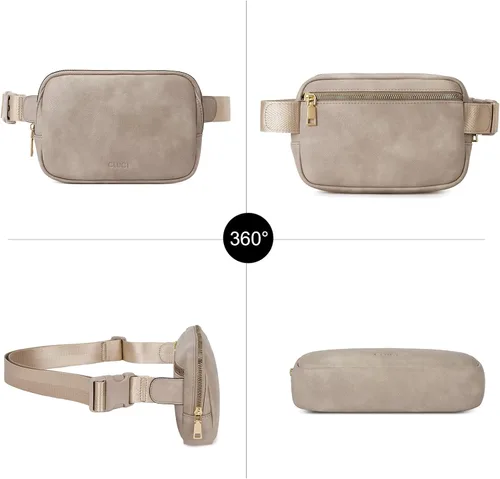 Vista 6 de CLUCI Riñonera para mujer, cangurera cruzada para mujer, moderna, de piel sintética, con correas ajustables, Gris