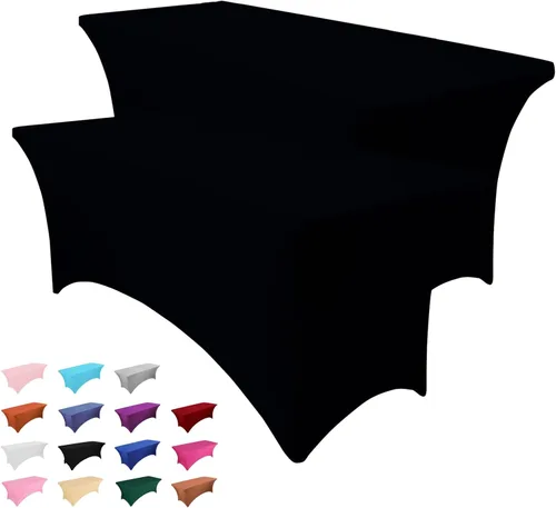 Vista 11 de Paquete de 2 manteles rectangulares de 4 pies para manteles rectangulares color gris azulado, elásticos, manteles de elastano para eventos