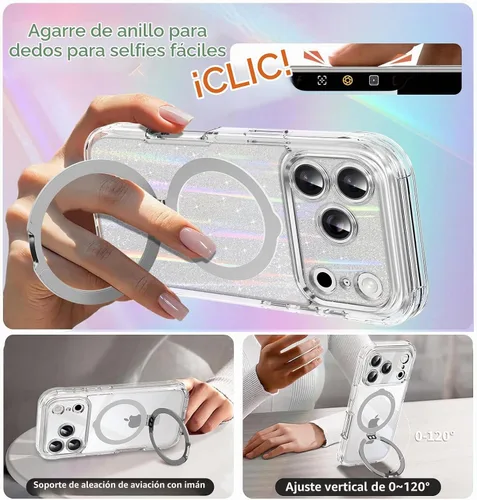 Vista 7 de Funda magnética de privacidad para iPhone 17 Pro Max [Cartulina Aurora con purpurina] [Soporte magnético invisible] protector de pantalla integrado