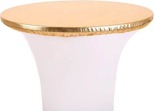Vista 5 de JISEN Mantel elástico ajustable redondo de licra para cóctel con brillo metálico, cubierta de mesa con tapa de 61 cm, color dorado