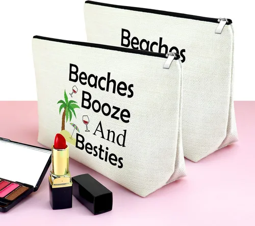 Vista 4 de Mxrymvu Regalos de playa para mujeres, bolsa de maquillaje, regalos para amantes de la playa, 2 piezas beige.